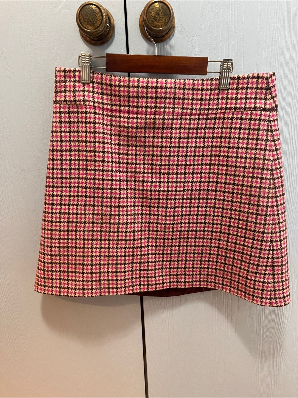 J. Crew Pink and Black Wool Houndstooth Mini Skirt